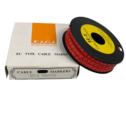500pcs Cable Marker Red - J in a roll with a box for organized cable management