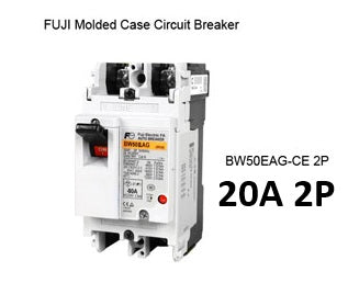 Fuji MCCB Molded Case Circuit Breaker BW50EAG-CE 20A 2Pole 5kAIC@230VAC, 2.5kAIC@380/440VAC, 1.5kAIC@500VAC Dimension (mm )50(W)x 100(H)x 60(D)