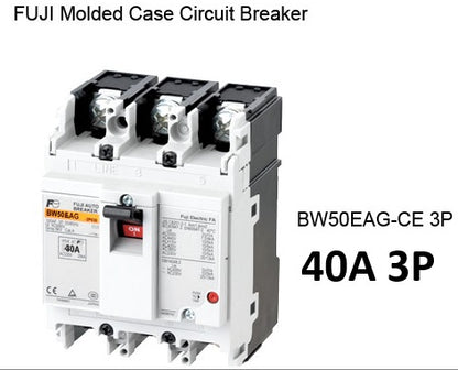 Fuji MCCB Molded Case Circuit Breaker BW50EAG-CE 40A 3Pole 5kAIC@230VAC, 2.5kAIC@380/440VAC, 1.5kAIC@500VAC Dimension (mm )75(W)x 100(H)x 60(D)