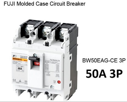 Fuji MCCB Molded Case Circuit Breaker BW50EAG-CE 50A 3Pole 5kAIC@230VAC, 2.5kAIC@380/440VAC, 1.5kAIC@500VAC Dimension (mm )75(W)x 100(H)x 60(D)