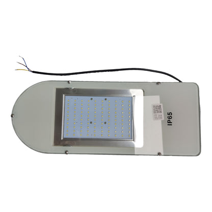 Street light fixture with visible wiring on a white background
