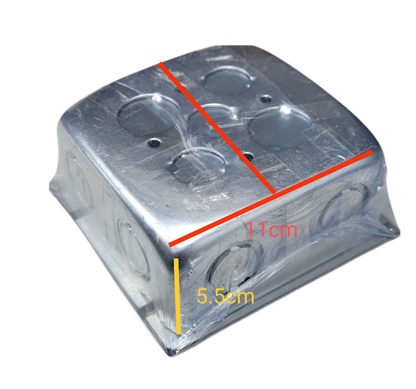 Eagle 50A 250V range outlet with metal box showing dimensions 11 cm by 5.5 cm