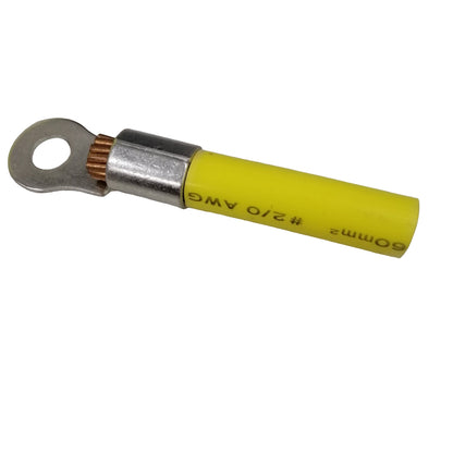 50mm short barrel terminal lug in yellow with ring for secure electrical connections