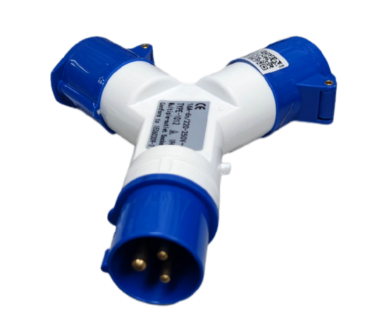 Grippes 16A Industrial Connector 2P+E 220V ( 3 Pins) IP44 1 Male to 2 Female 1x2 , Industrial Plug Splitter 1012 IEC309-2
