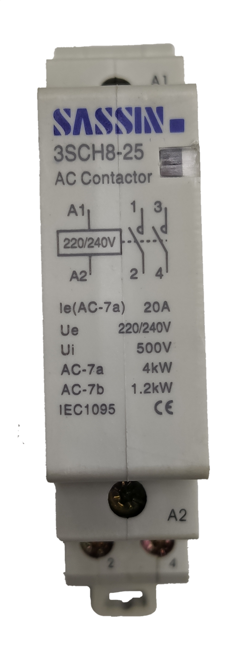 Sassin Miniature Contactor 20A 220V 2NO ( 1 Module DIN Rail Type)