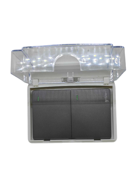 Grazen Weatherproof Plate Cover with 2 Gang 1 Way Switch 16A 220V WC-019-W+GW-003