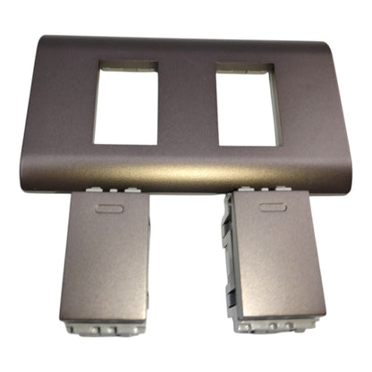 Royu 2 Gang 3 Way Switch 15A 220V with Plate Cover Dark Gray PLANO Series (RMP2/DG)/(RMS3/DG-2PCS)