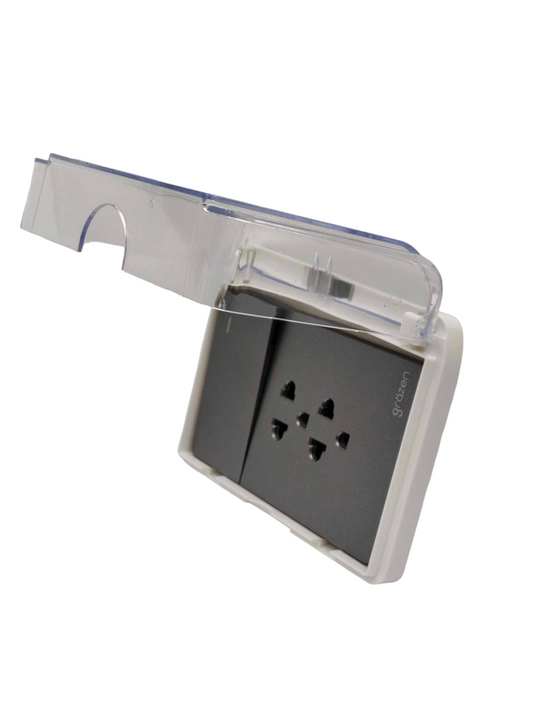 Grazen Weatherproof Cover with 1 Gang 1 Way Device with 2 Gang Universal Outlet with Ground 16A 220V WC-019-W+GW-008