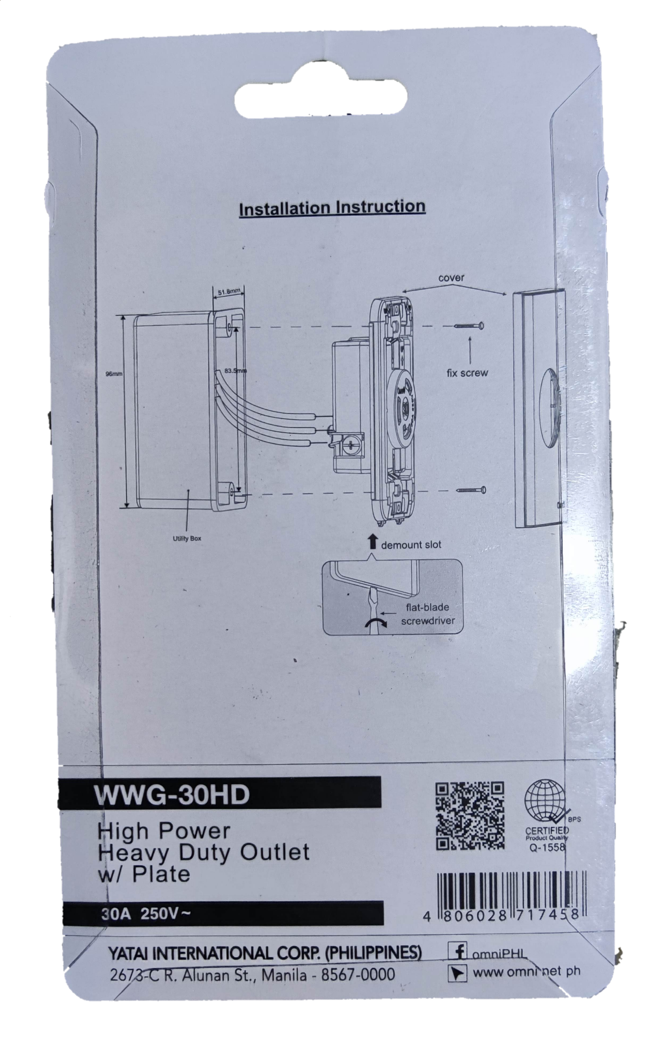 Omni 30A Twistlock Outlet with Plate 220V , 30A Twist Lock Outlet with Plate Cover 2P+E WWG-30HD, High Power Heavy Duty Outlet with Plate