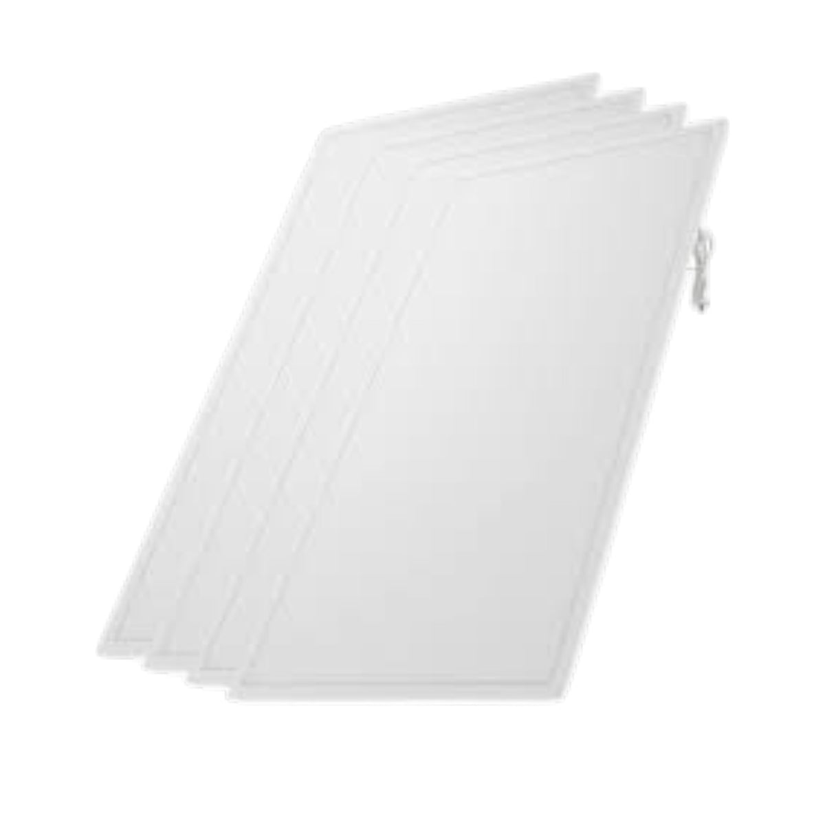Four white rectangular panels or mats stacked slightly offset on a plain white background.