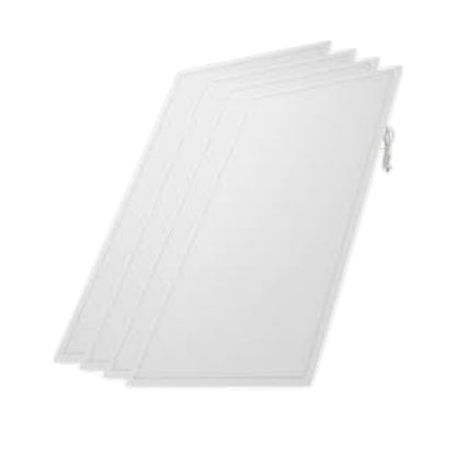 Four white rectangular panels or mats stacked slightly offset on a plain white background.