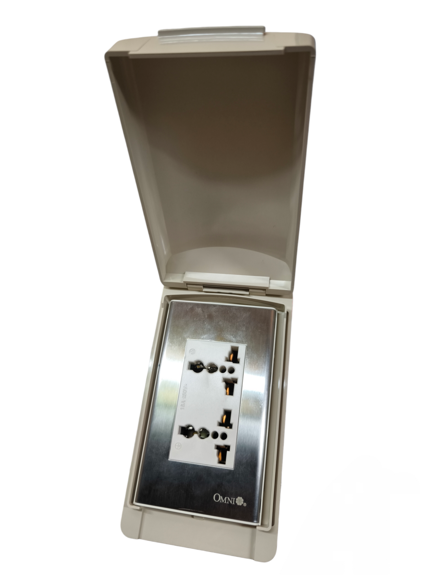 Omni Weatherproof Duplex Universal Outlet 16A 250V with Stainless Plate WPP-602+WWP-113S+WWU-402