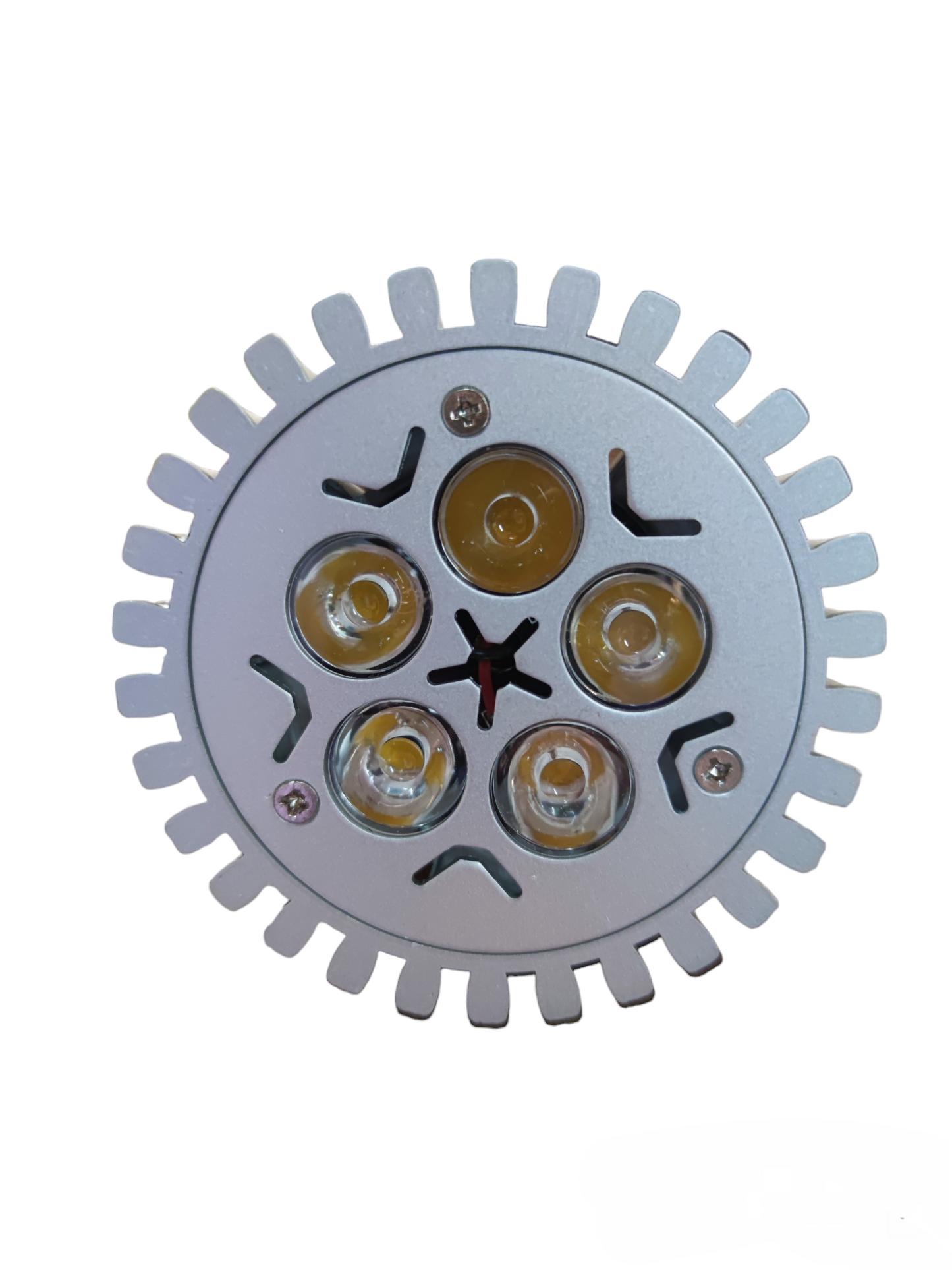 Front view of a 5W LED PAR30 bulb 220V with five LED lights in a silver heat sink casing