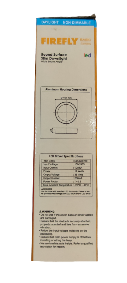 Firefly 12W LED Downlight Round Surface Type 220V Daylight 6500K EDL213612DL