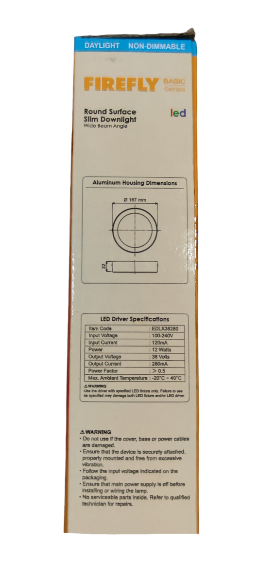 Firefly 12W LED Downlight Round Surface Type 220V Daylight 6500K EDL213612DL