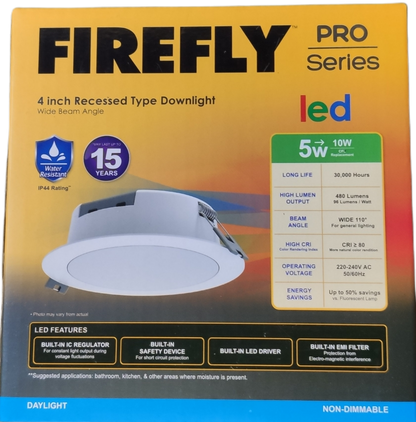 Firefly LED Downlight Pro Series IP44 Rating 220VAC 5W Daylight, FDL2505DL