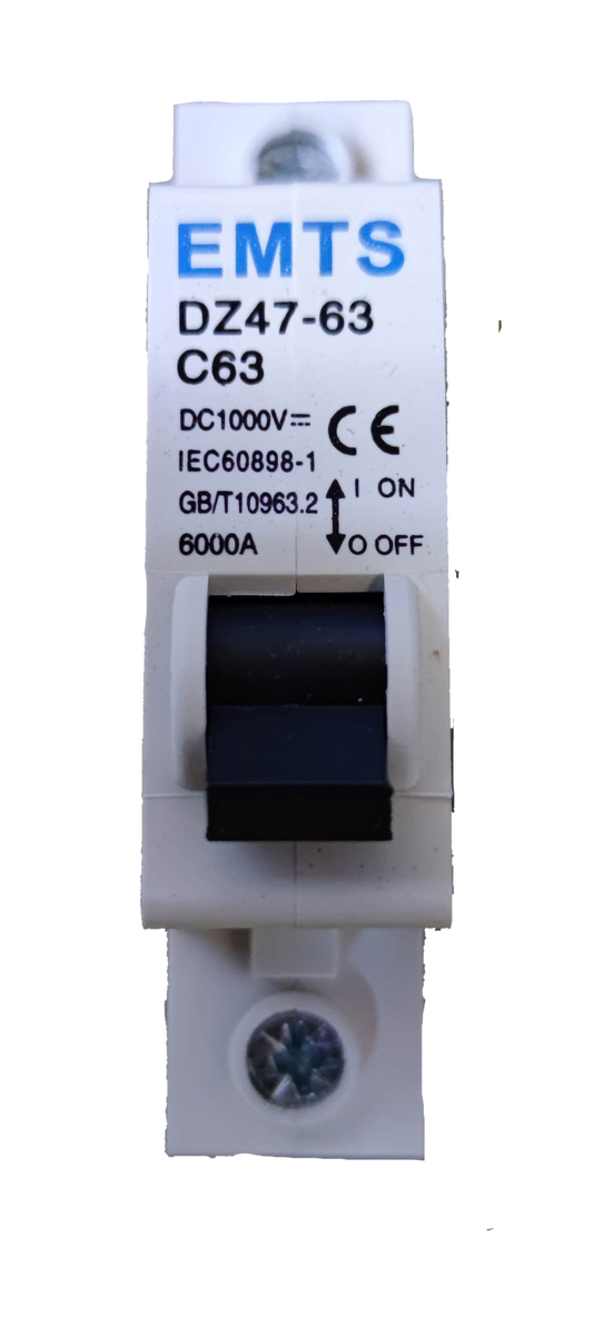 ZwitseRise 63A DC Miniature Circuit Breaker 1 Pole with black switch and white casing
