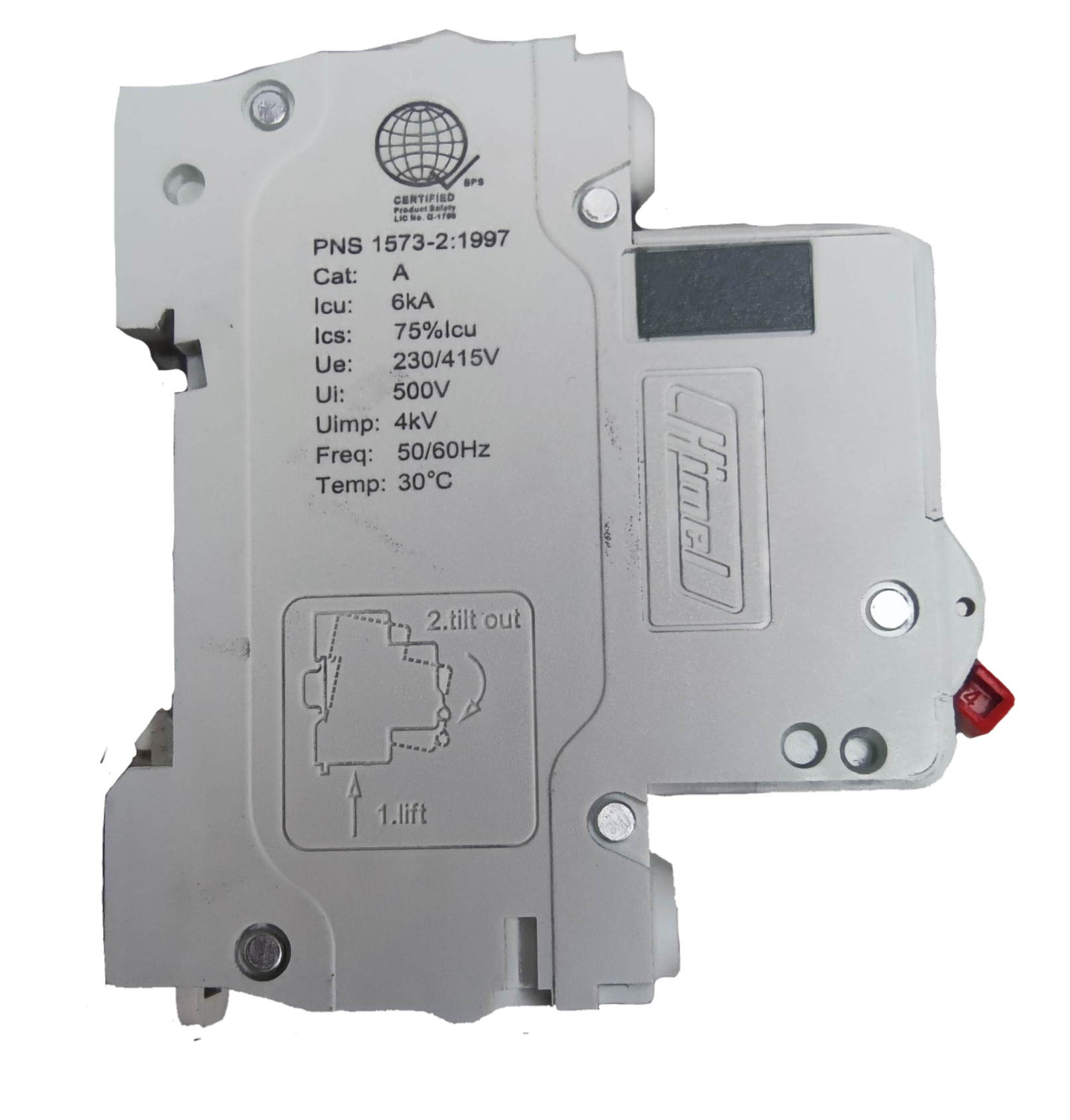 Electx Electrical Supply 63A miniature circuit breaker with technical specifications on white casing