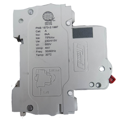 Electx Electrical Supply 63A miniature circuit breaker with technical specifications on white casing
