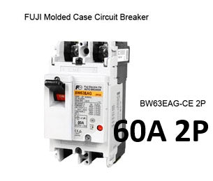 Fuji MCCB Molded Case Circuit Breaker BW63EAG-CE 60A 2Pole 5kAIC@230VAC, 2.5kAIC@380/440VAC, 1.5kAIC@500VAC Dimension (mm )50(W)x 100(H)x 60(D)