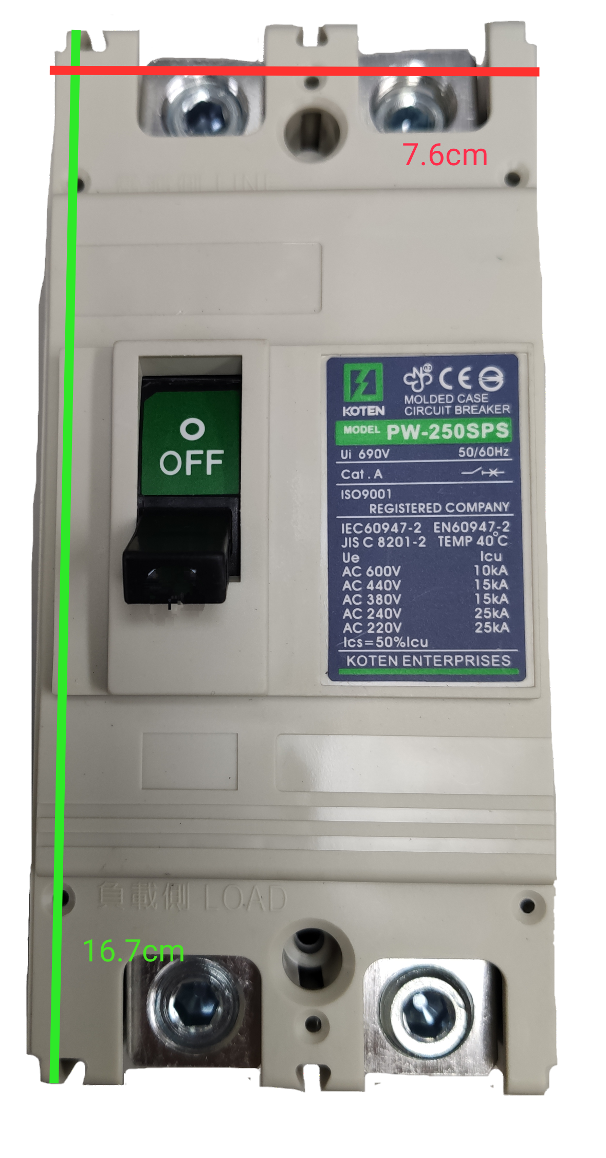 Koten 250A 2P 50KAIC 220V Molded Case Circuit Breaker Single Phase MCCB Industrial Circuit Breaker PW-250SPS250A2P