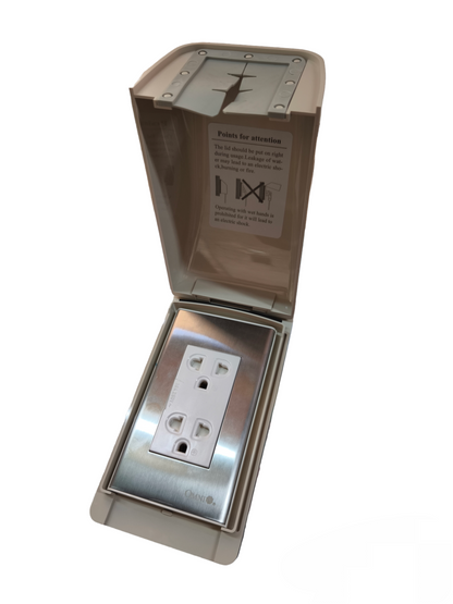 Omni Weatherproof Duplex Universal Outlet 16A 250V with Stainless Plate Cover WPP-601+WWP-113S+WWG-402