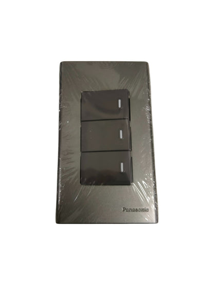 Panasonic 3 Gang 1 Way Switch 16A 250V with Plate Cover Metallic Gray WEG6803MH-1/3XWEG5001HK-5