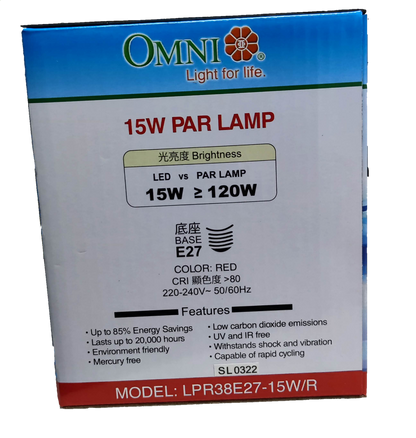 Omni 15W PAR 38 E27 220V AC Red LPR38E27-15W/R, LED PAR 38 15W E27 220V Red