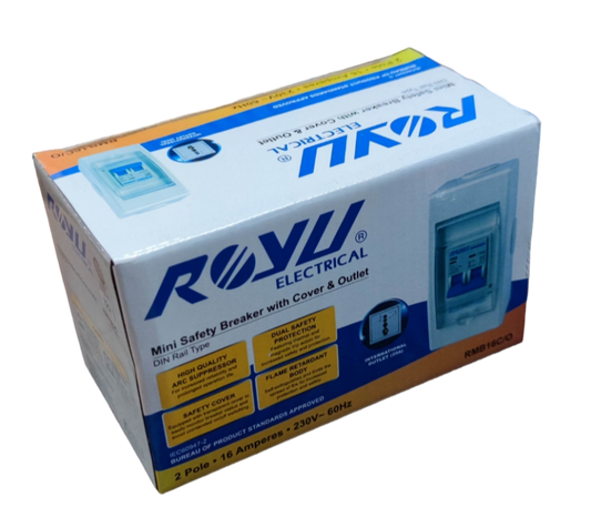 Royu 16A Circuit Breaker 220V  6KIAC with PVC Enclosure with Universal Outlet, Aircon Breaker With Cover RMB16C/O