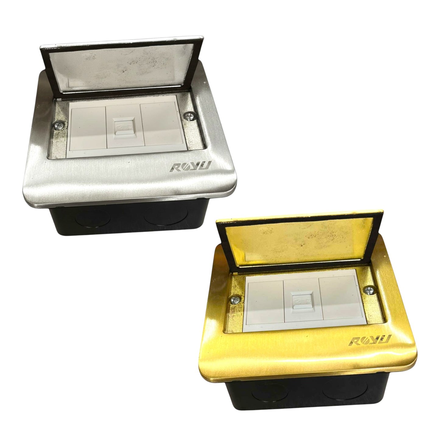 Royu Floor Outlet 1 Gang Telephone Outlet Available in Gold and Chrome