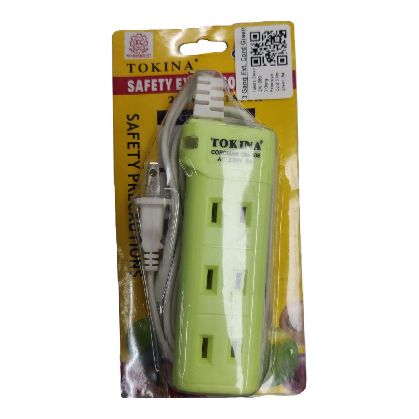 Tokina Extension Cord 3.6 Meters 3 Gang Flat Pin, 3 Meters Extension Cord 3 Socket Flat Pin Receptacle