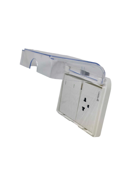 Grazen Weatherproof Plate Cover with 2 Gang 1 Way Switch and 1 Gang Universal Outlet with Ground 16A 220V WC-019-W+GW-009 Available in White, Black, Grey and Gold