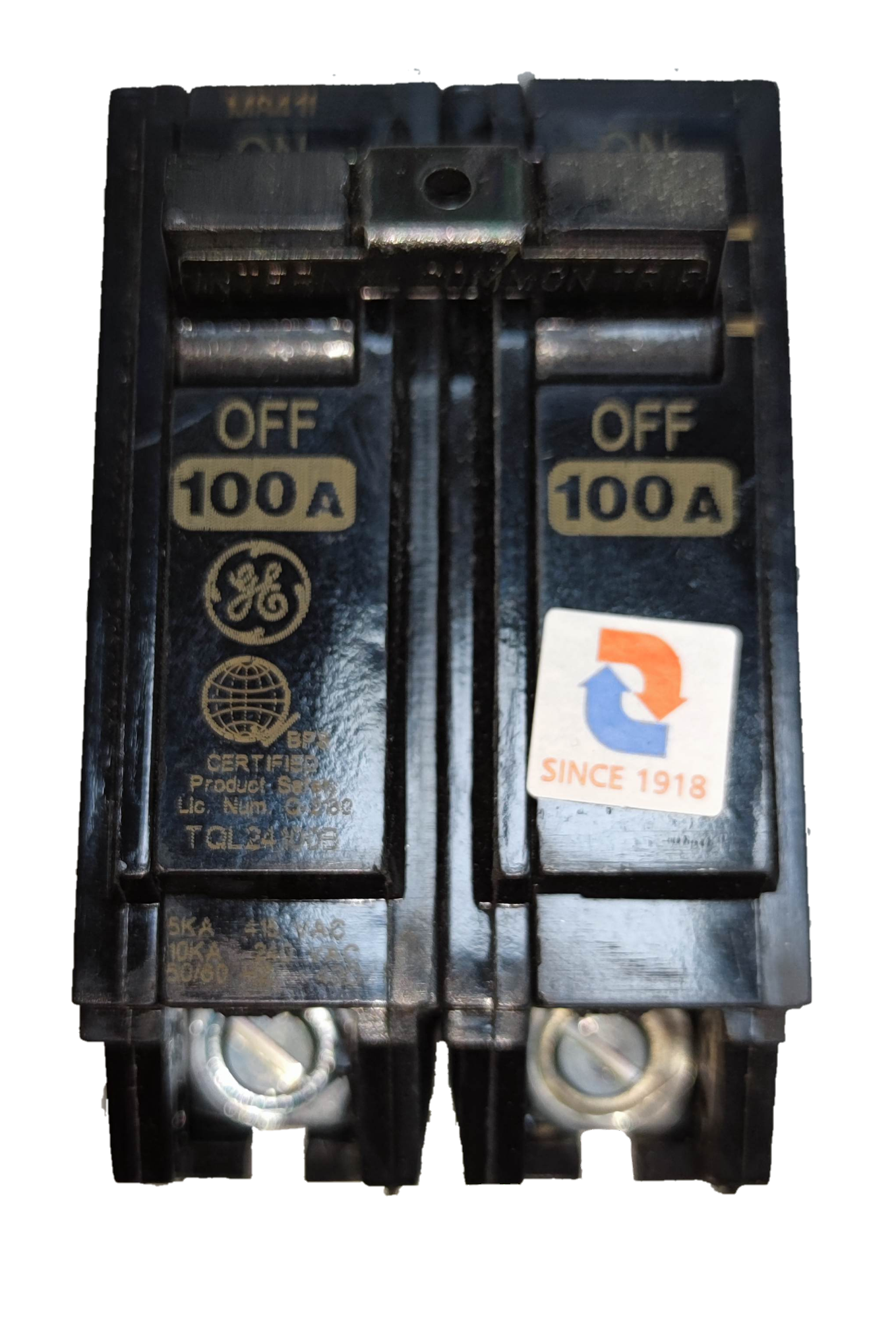 GE 100A Circuit Breaker 2 Pole Single Phase Plug-in Single Phase TQL 10KAIC TQL24100B