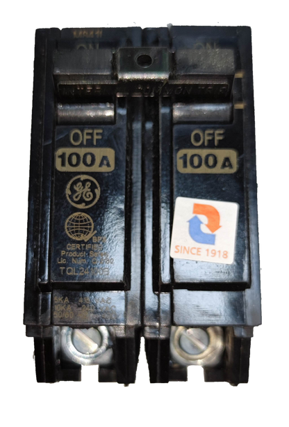 GE 100A Circuit Breaker 2 Pole Single Phase Plug-in Single Phase TQL 10KAIC TQL24100B