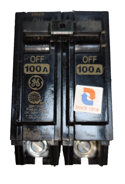 GE 100A Circuit Breaker 2 Pole Single Phase Plug-in Single Phase TQL 10KAIC TQL24100B