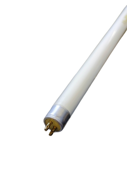 Close-up of 6W T5 UV fluorescent tube from China with metal pins on black background