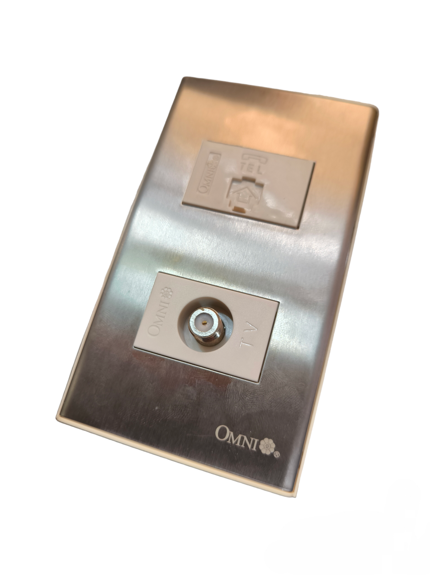 Omni 2 Gang Telephone Outlet and Cable Outlet with Stainless Plate Cover Wide Series WWP-112S+WWT-302+WWV-301