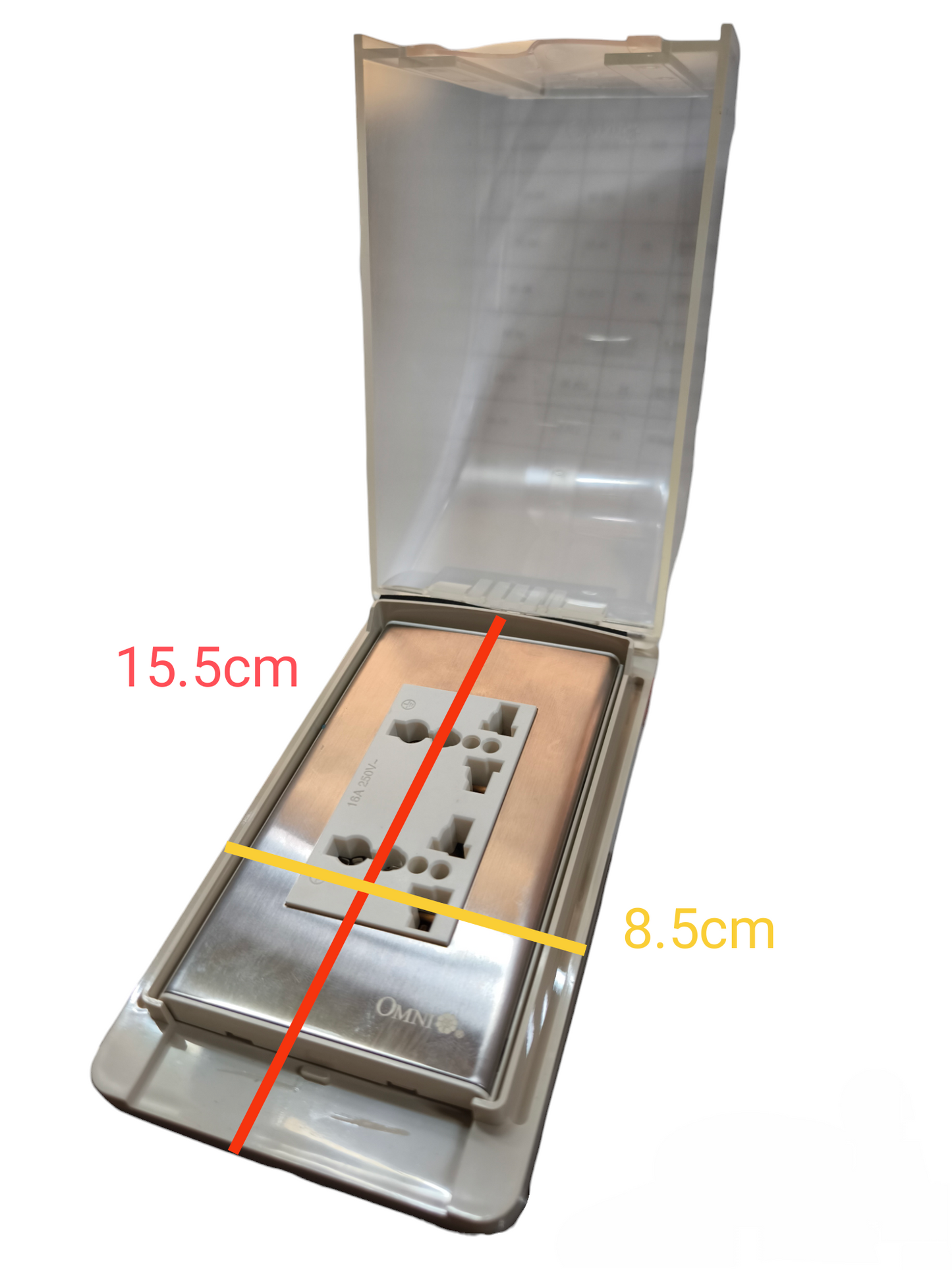 Omni Weatherproof Duplex Universal Outlet 16A 250V with Stainless Plate WPP-605+WWP-113S+WWU-402