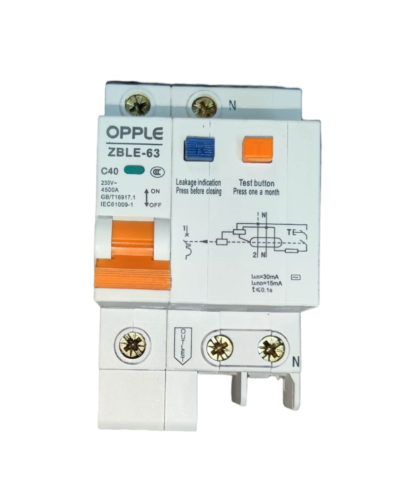 Opple 40A 4.5 KAIC 30mA 1P+N 220V ZBLE-63C40, RCBO Residual Circuit Breaker with Overload Protection