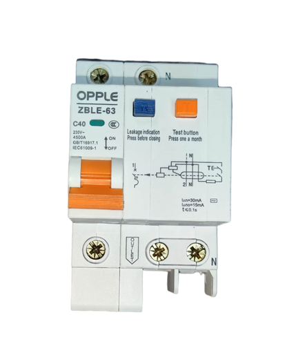 Opple 40A 4.5 KAIC 30mA 1P+N 220V ZBLE-63C40, RCBO Residual Circuit Breaker with Overload Protection