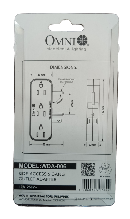 Omni 6 Gang Outlet Adaptor 10A 250V WDA-006