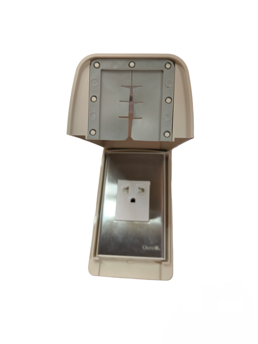 Omni Weatherproof Universal Outlet with Ground 16A 250V and Stainless Plate Cover WPP-601+WWP-111S+WWG-203