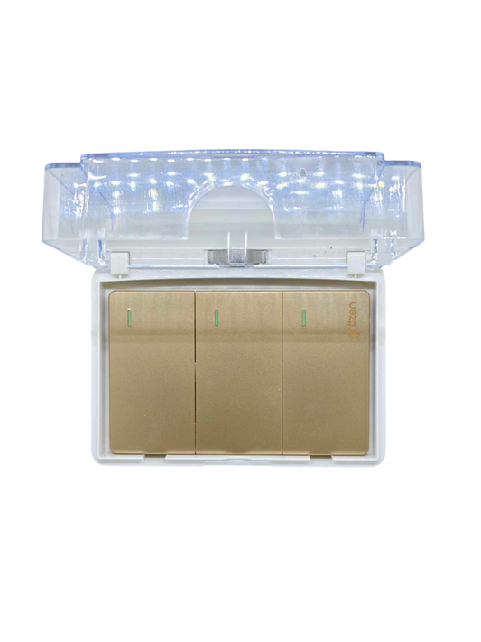 Grazen Weatherproof Cover Transparent with 3 Gang 3 Way Device 16A 220V WC-019-W+GW-005