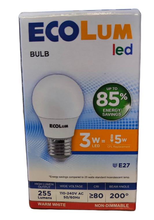 Ecolum 3W LED Bulb 220V E27 Warm White