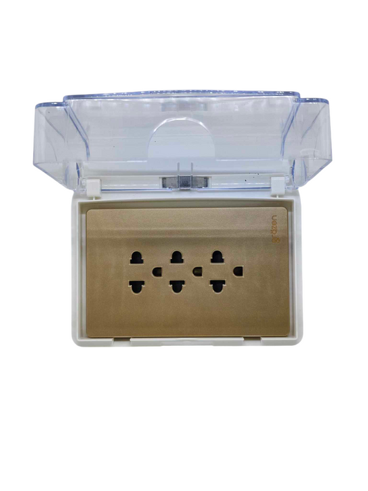 Grazen Weatherproof Plate Cover with 3 Gang Universal Outlet with Ground 16A 220V WC-019-W+GW-011
