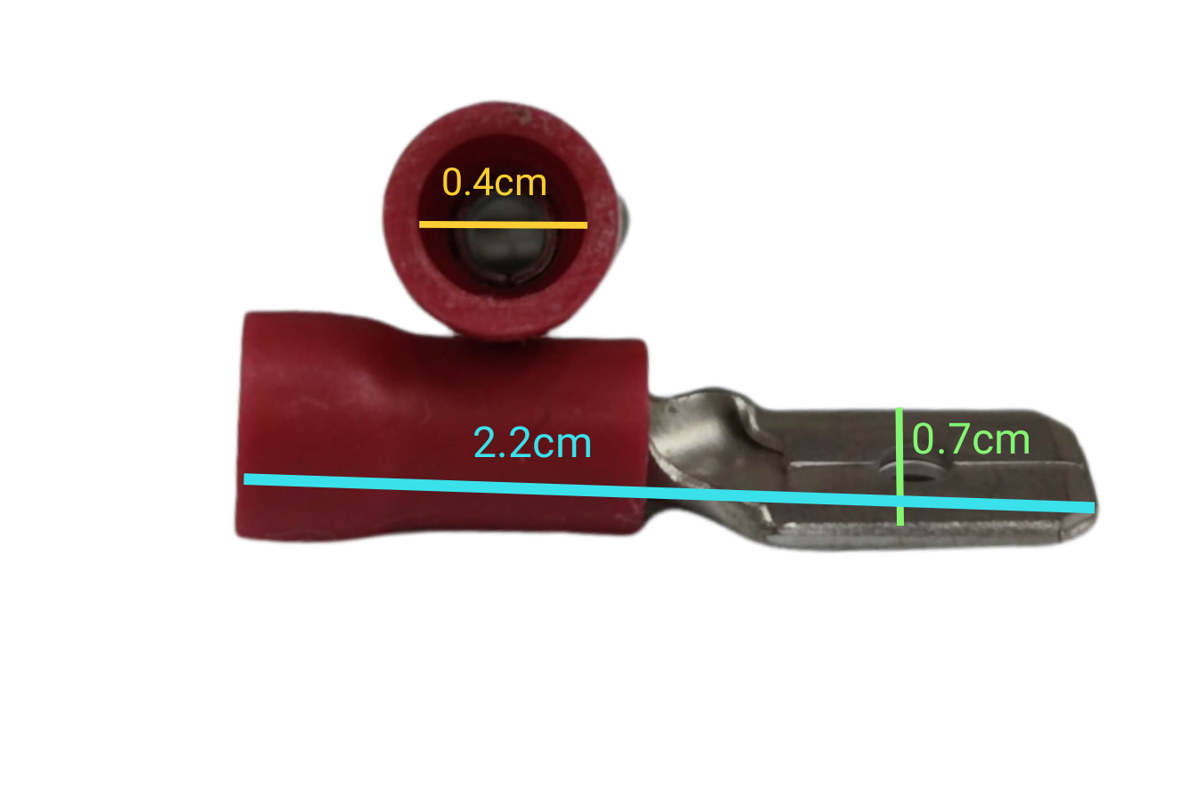 7mm terminal lugs for electrical wiring showing red insulation and metal connector for secure connections