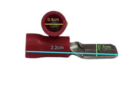 7mm terminal lugs for electrical wiring showing red insulation and metal connector for secure connections