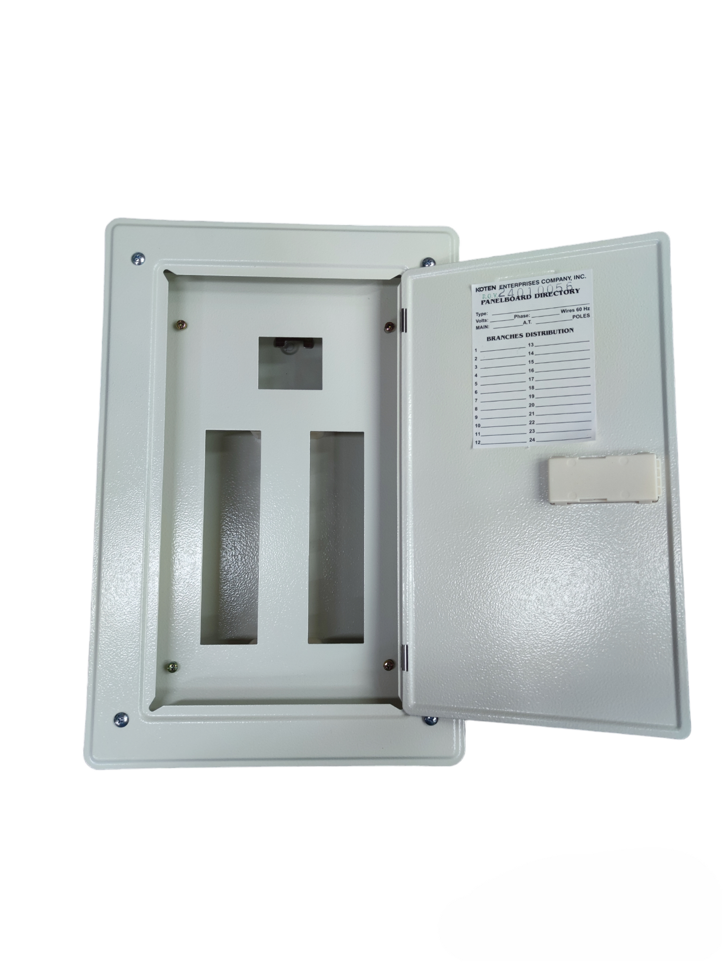 Koten 8 Branches Panel Board for Miniature electrical circuitry with open door and white metal body