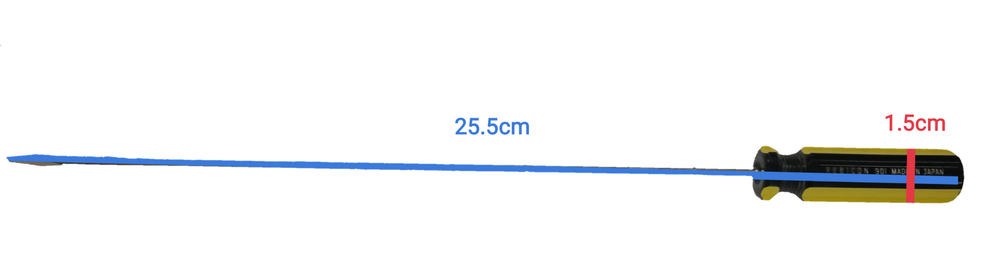 Rubicon 8 Inches Flat Head Screw Driver 901 with yellow and black handle and long metal shaft