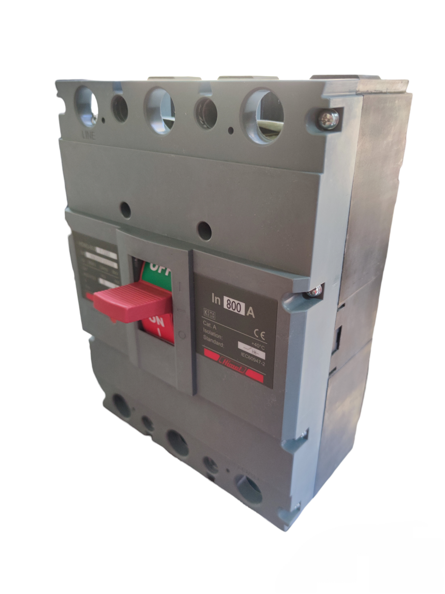 Himel 800A Industrial Circuit Breaker 3 Phase electrical component with red switch and multiple terminals
